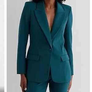 Express Editor One Button Business Blazer in Teal